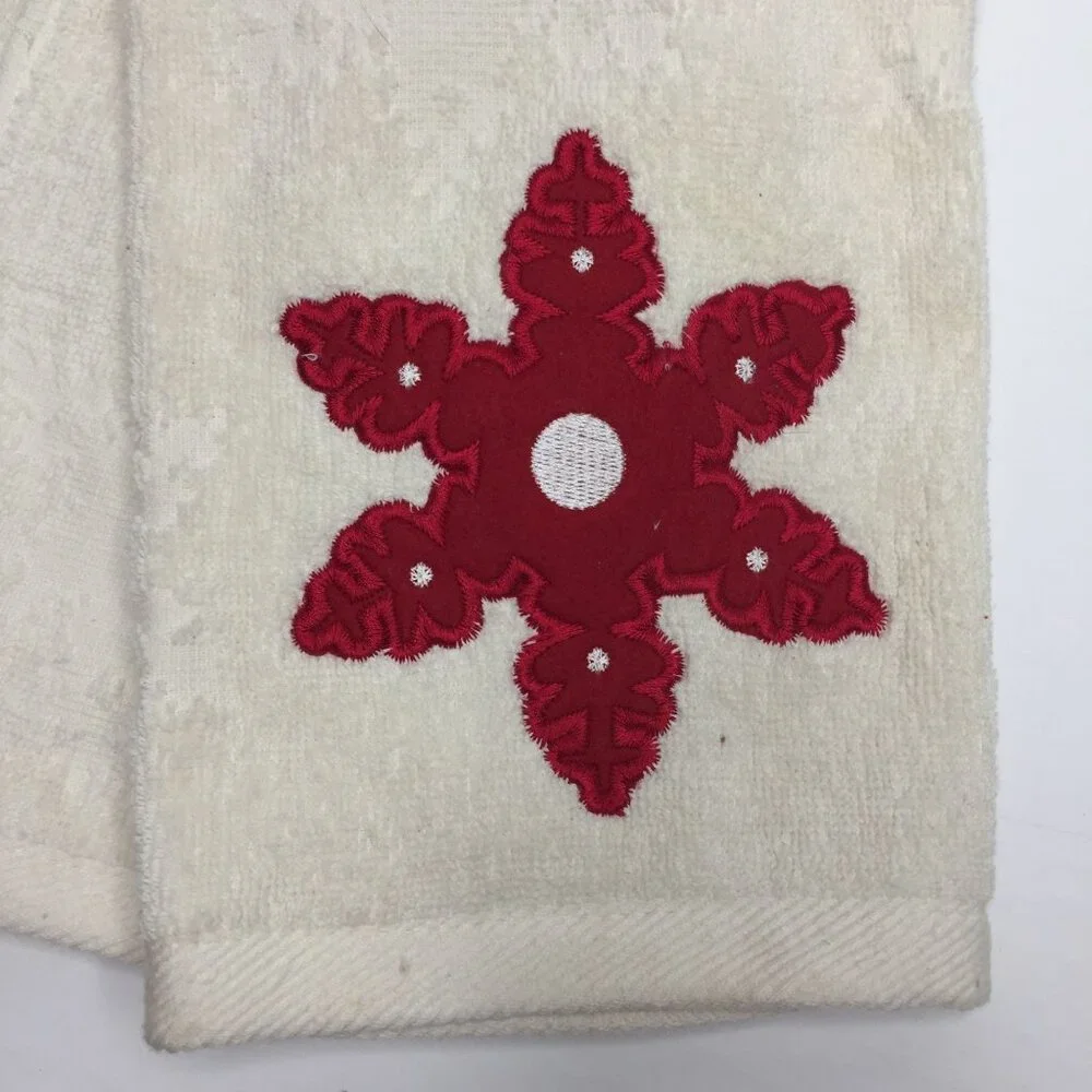 Christmas Towel Kitchen Bathroom Embroidered Snowflake Star Flower